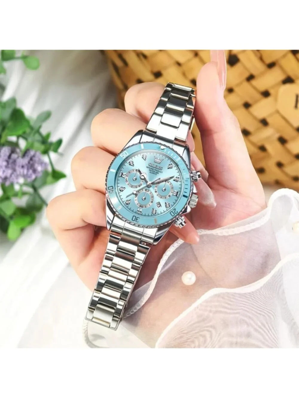 Stylish Women's Analog Watch with Diamonds, Waterproof, Luminous, Two-Tone